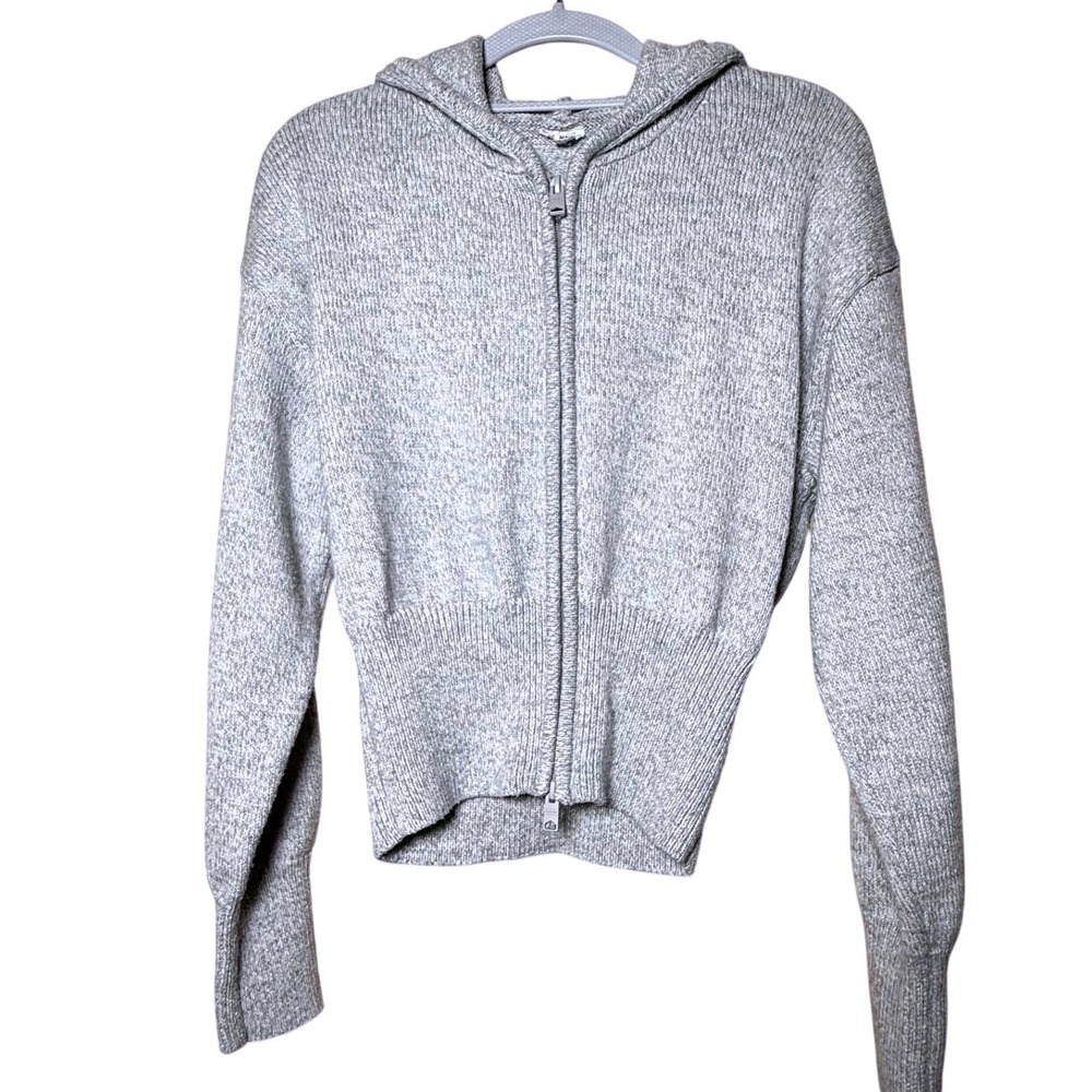 Garage Zip Up Hoodie Women Size M Gray Excellent Knit Cropped Ribbed Two Way Zip